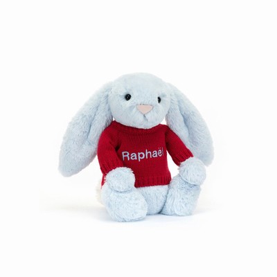 Jellycat Bashful Blue Bunny with Red Jumper New Zealand | HNMFE3097